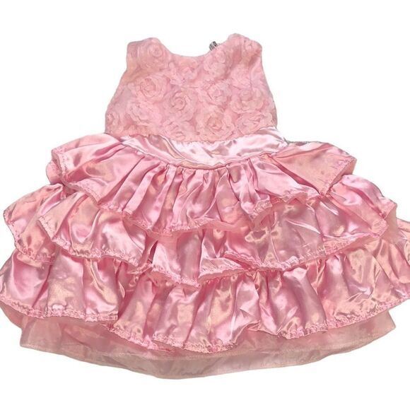 Girls Pink Flower Petal Dress Ruffle Satin Party Special Occasion - Picture 1 of 8